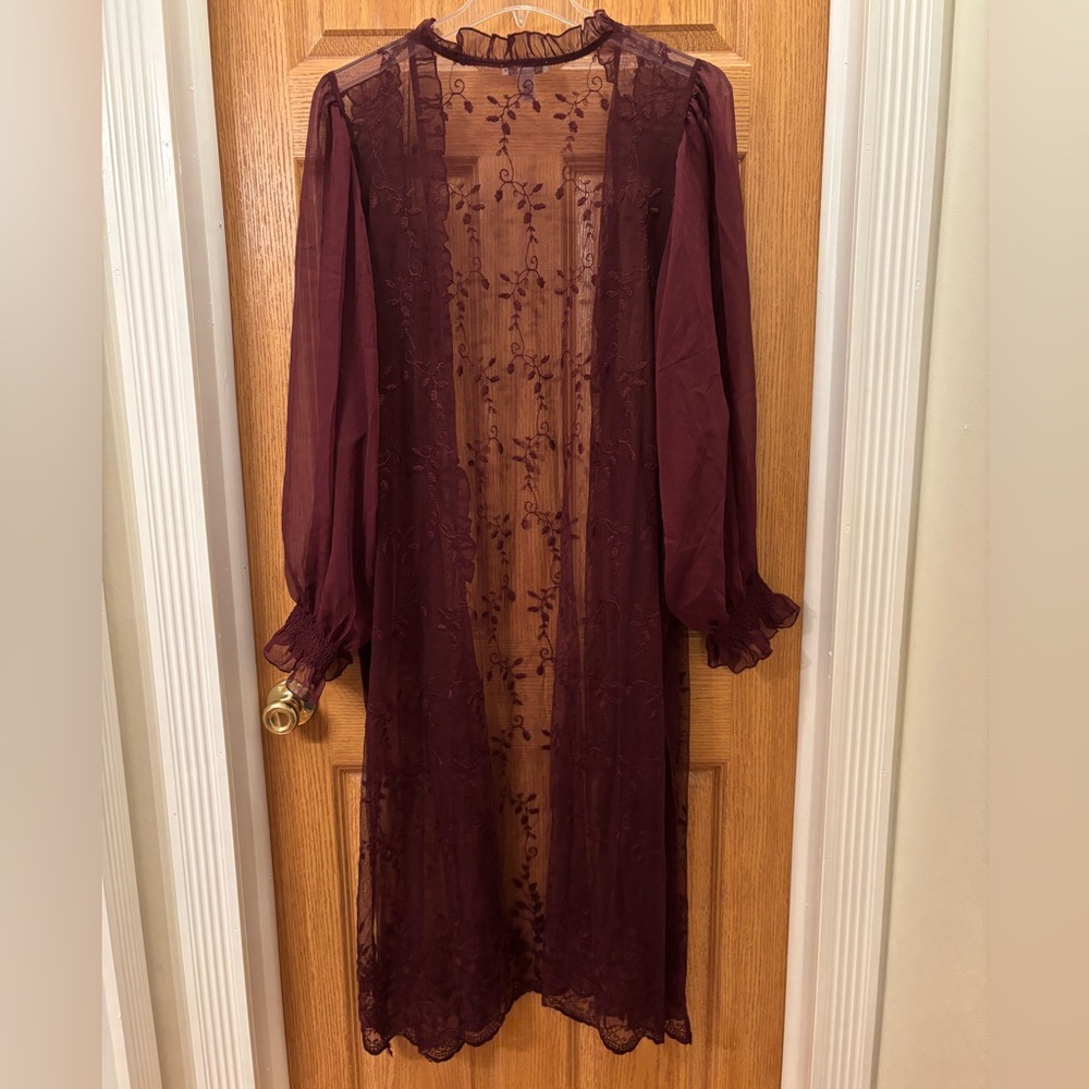 Cato - Maroon Sheer Ruffle Top - Picture 2 of 10